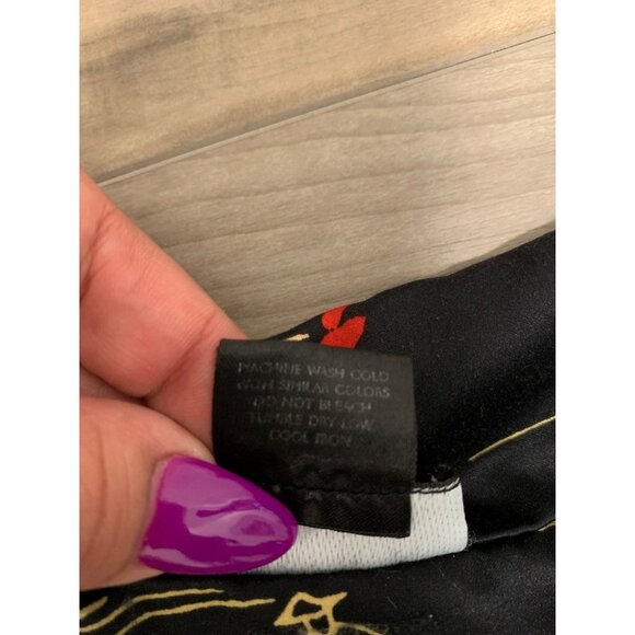 Natori Black Satin Cherry Blossom Floral Long Sleeve Button Up Shirt - Picture 11 of 13